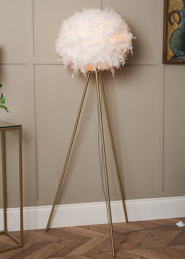 BHS Plume Satin Brass Feather Tripod Floor Lamp (147cm x 46cm x 46cm)