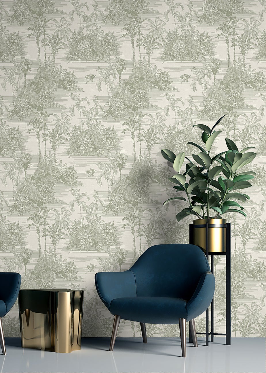 Muriva Tropical Toile Olive Wallpaper