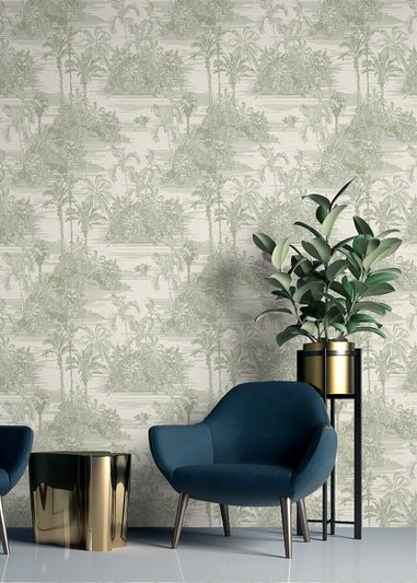 Muriva Tropical Toile Olive Wallpaper