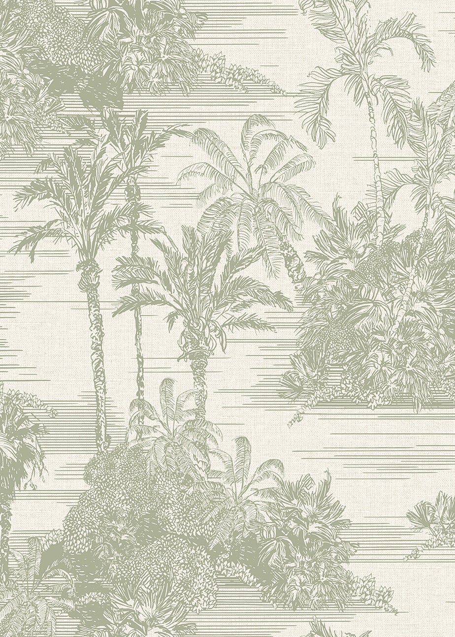 Muriva Tropical Toile Olive Wallpaper