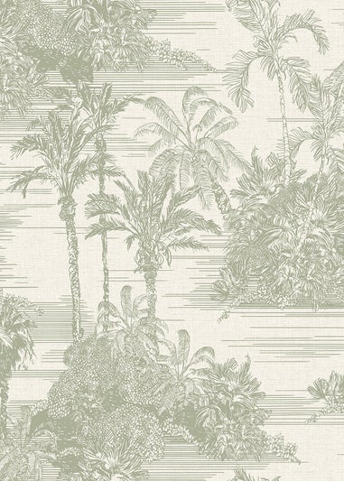 Muriva Tropical Toile Olive Wallpaper