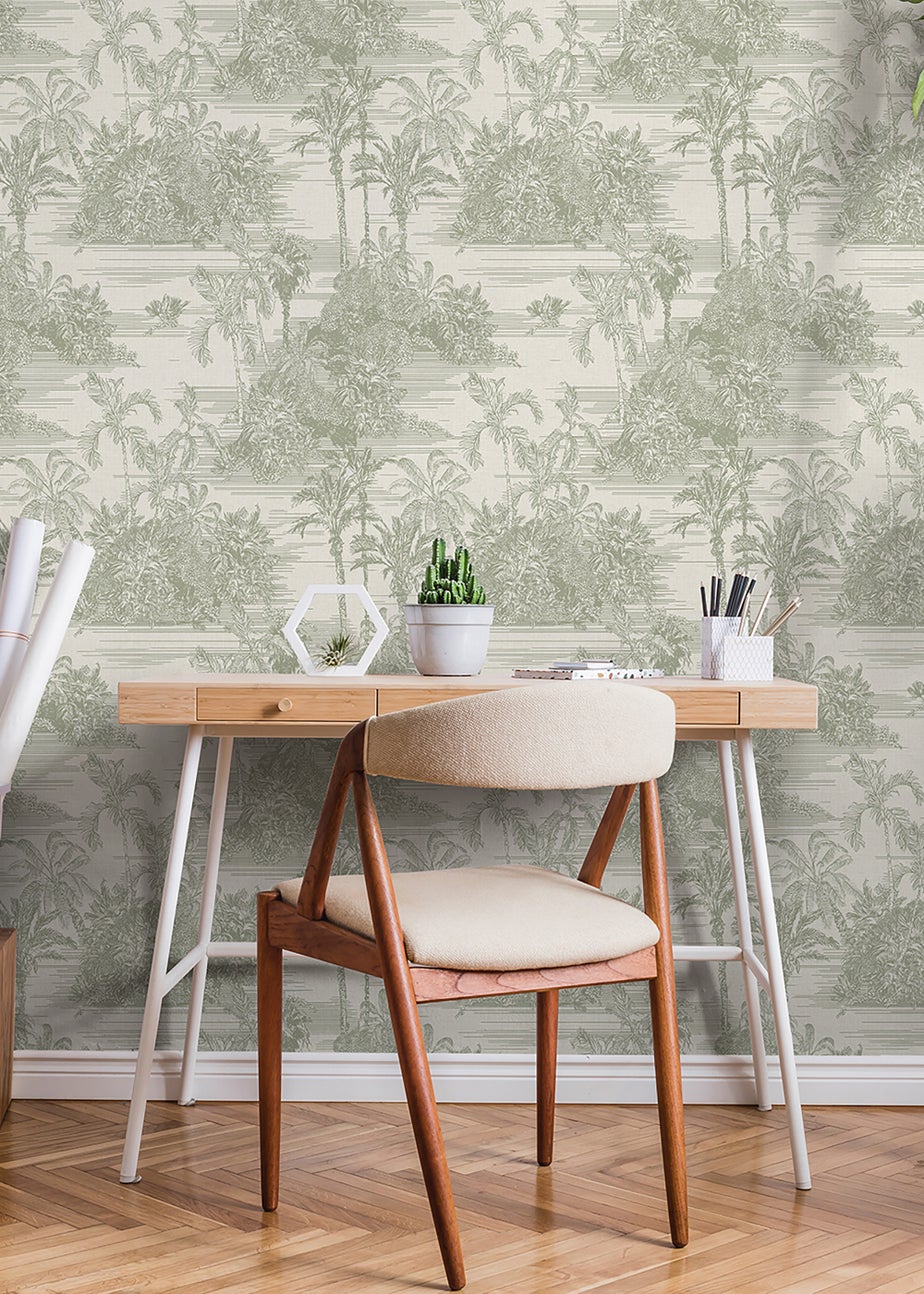 Muriva Tropical Toile Olive Wallpaper