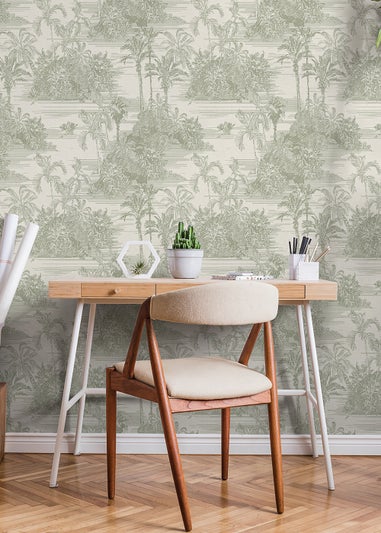 Muriva Tropical Toile Olive Wallpaper