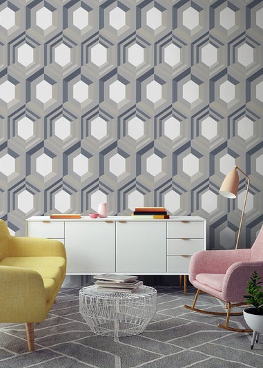 Muriva Hexagon Cream & Blue