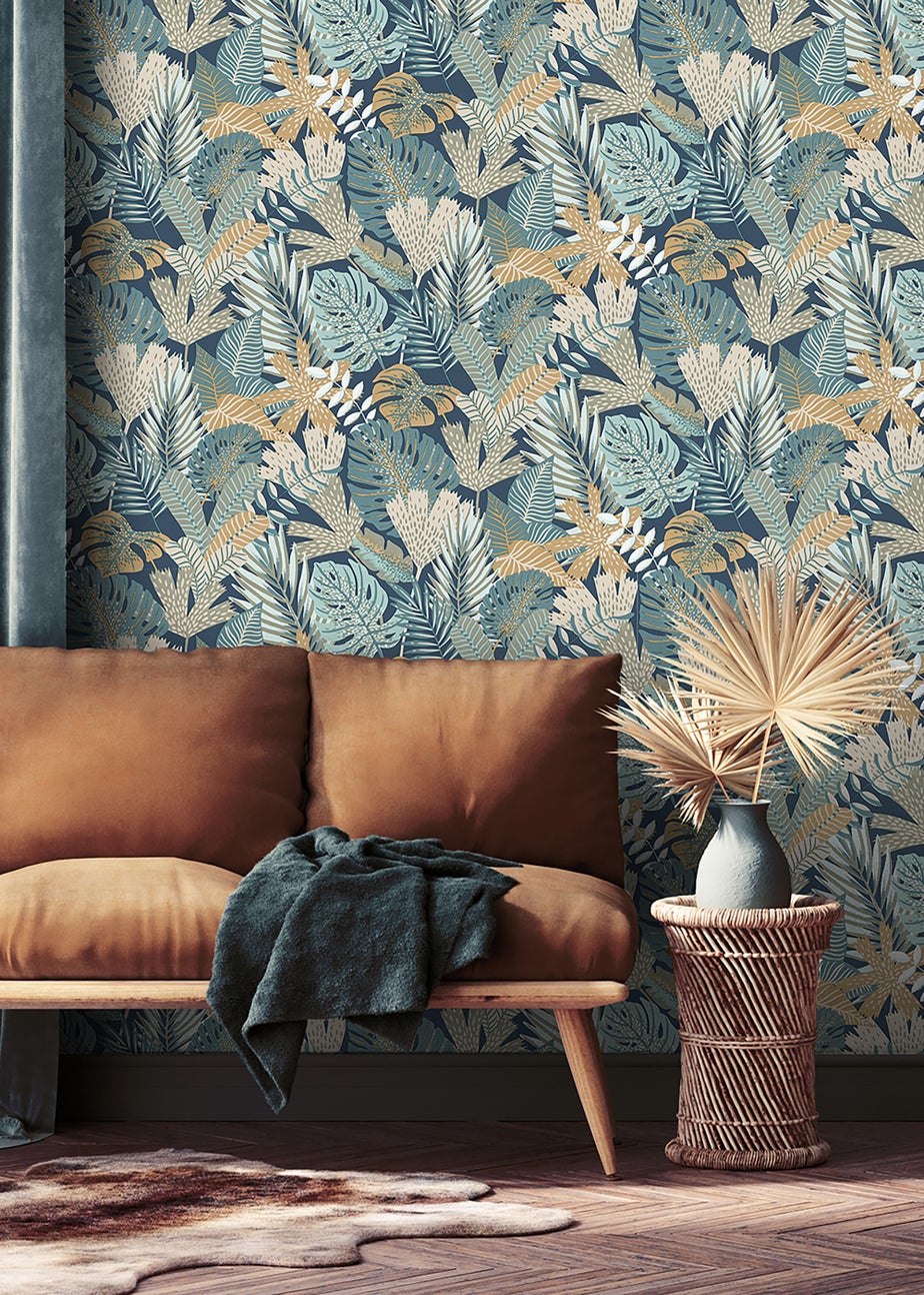 Muriva Khasi Jungle Blue Wallpaper