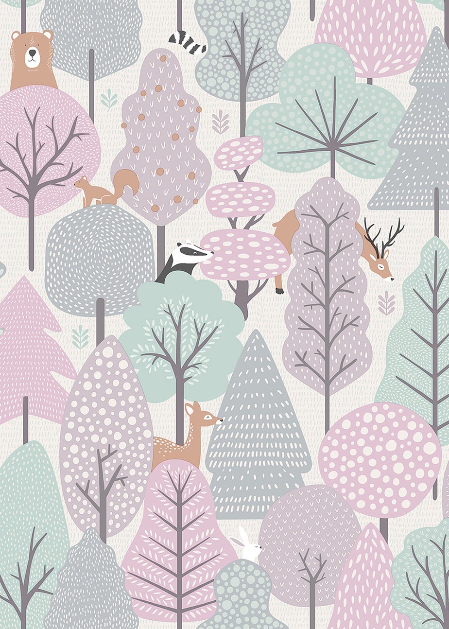 Muriva Wild Wood Pink & Teal Wallpaper