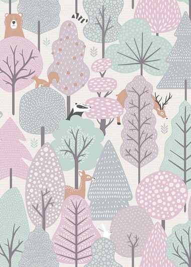 Muriva Wild Wood Pink & Teal Wallpaper
