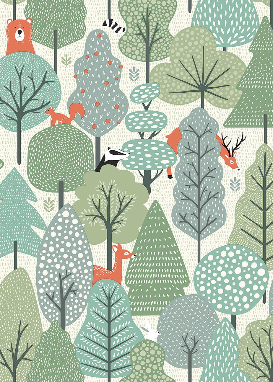 Muriva Wild Wood Green Wallpaper