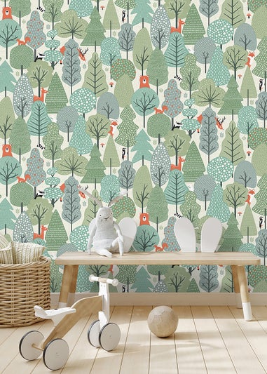 Muriva Wild Wood Green Wallpaper
