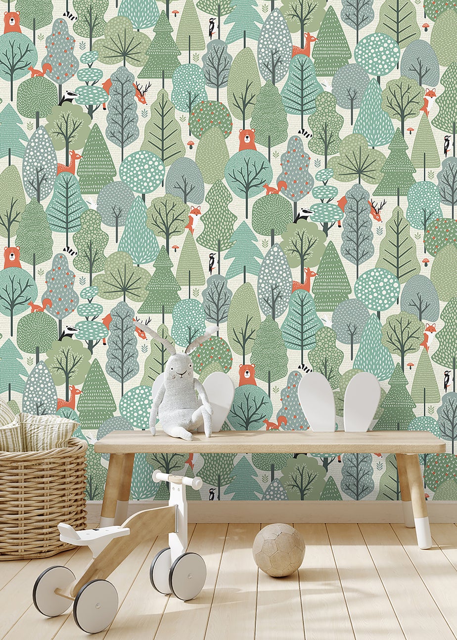 Muriva Wild Wood Green Wallpaper