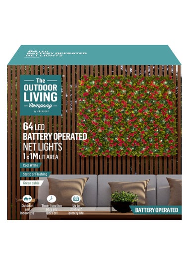 Premier Decorations 64 Cool White Battery Operated Net Lights