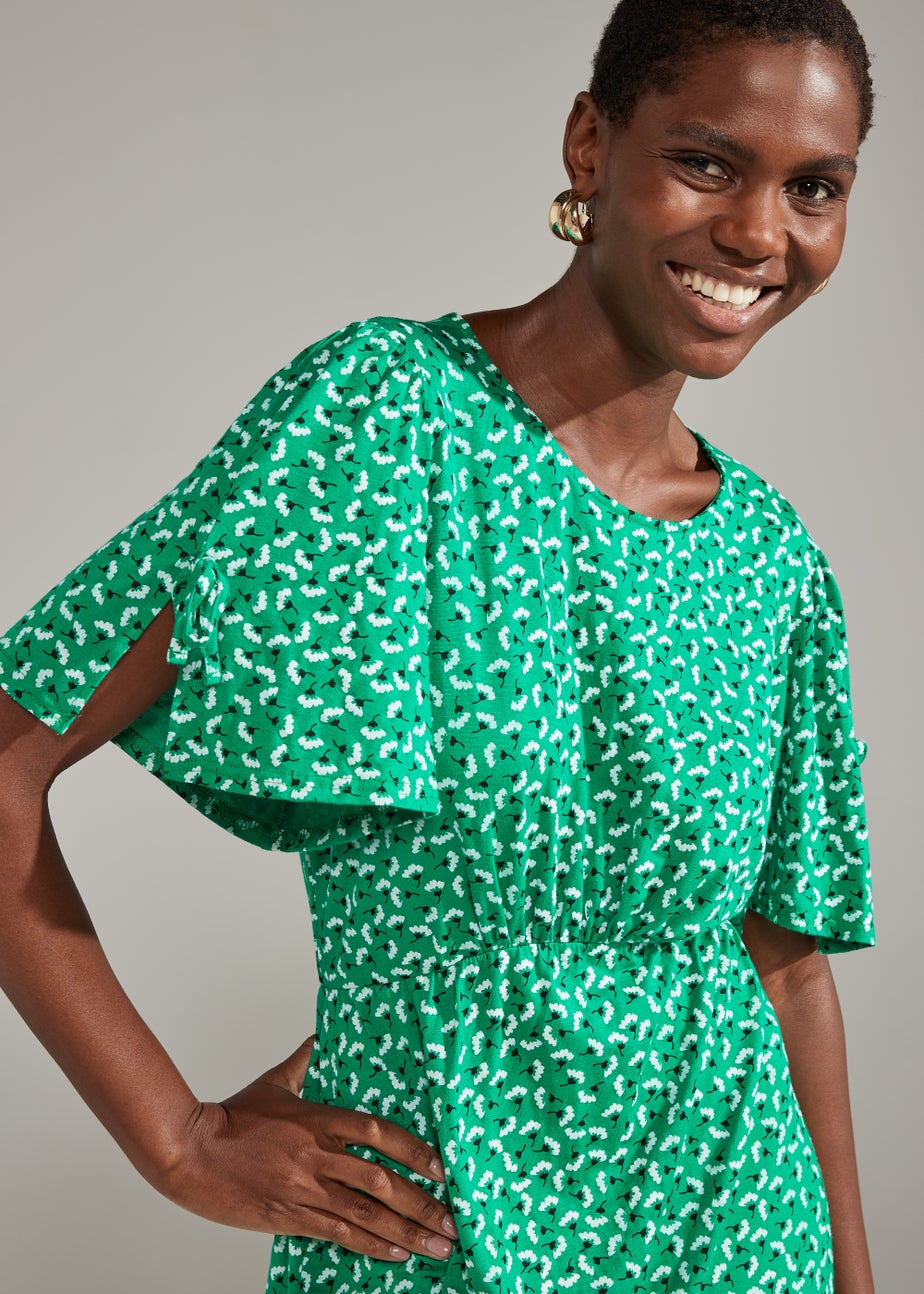 Green Flower Print Mini Dress