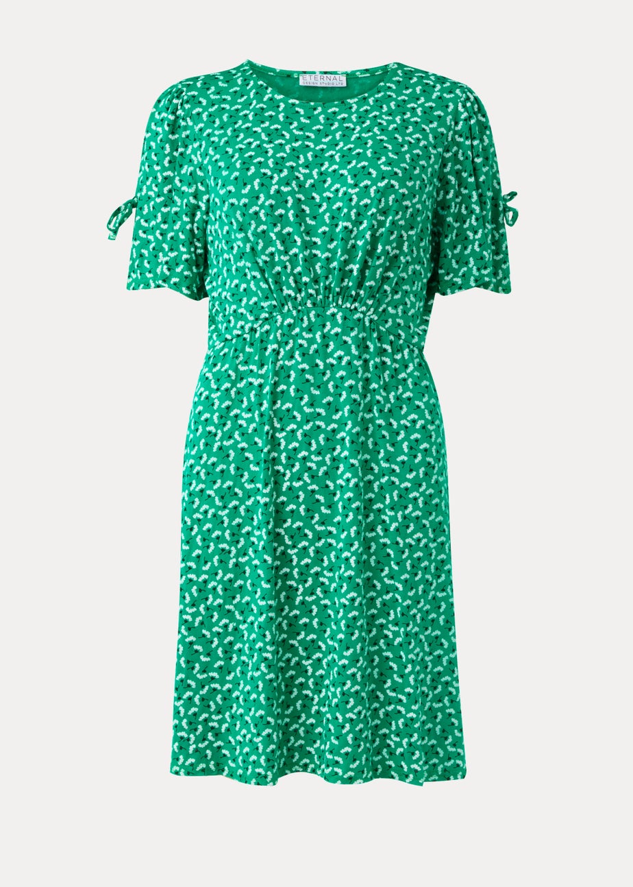 Green Flower Print Mini Dress