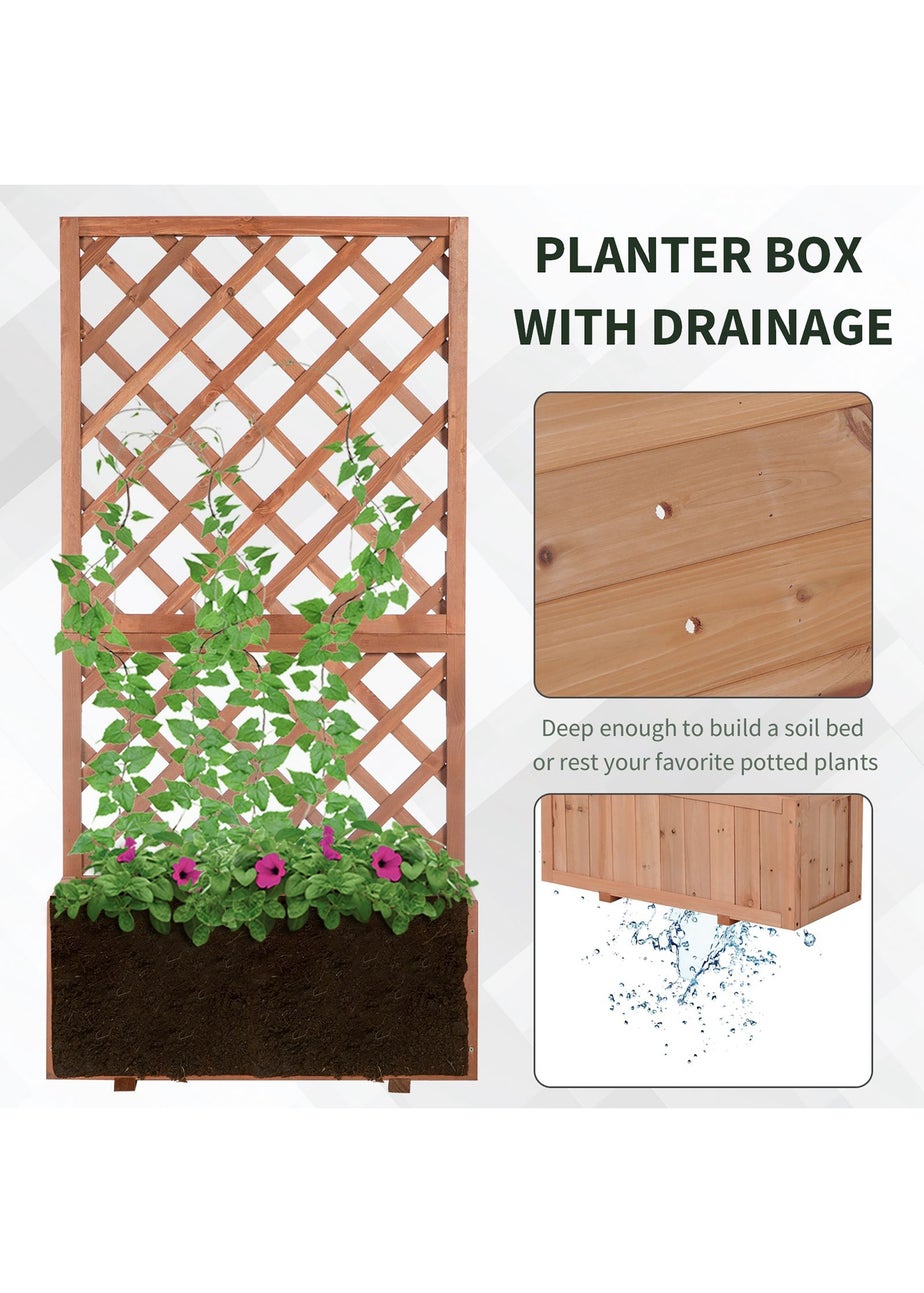 Outsunny 72.5 x 31.5 x 149.5 cm 45L Garden Wooden Pine Trough Planter with Topped Trellis-Orange