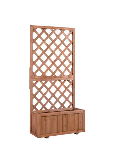 Outsunny 72.5 x 31.5 x 149.5 cm 45L Garden Wooden Pine Trough Planter with Topped Trellis-Orange