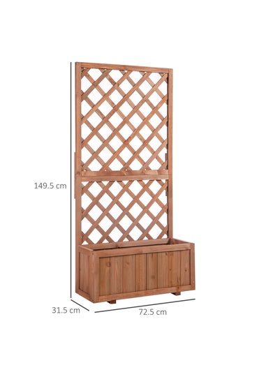 Outsunny 72.5 x 31.5 x 149.5 cm 45L Garden Wooden Pine Trough Planter with Topped Trellis-Orange