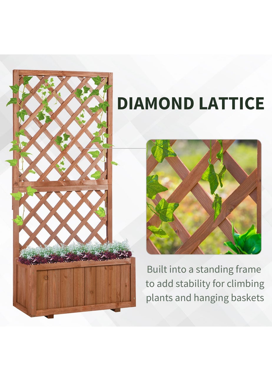 Outsunny 72.5 x 31.5 x 149.5 cm 45L Garden Wooden Pine Trough Planter with Topped Trellis-Orange