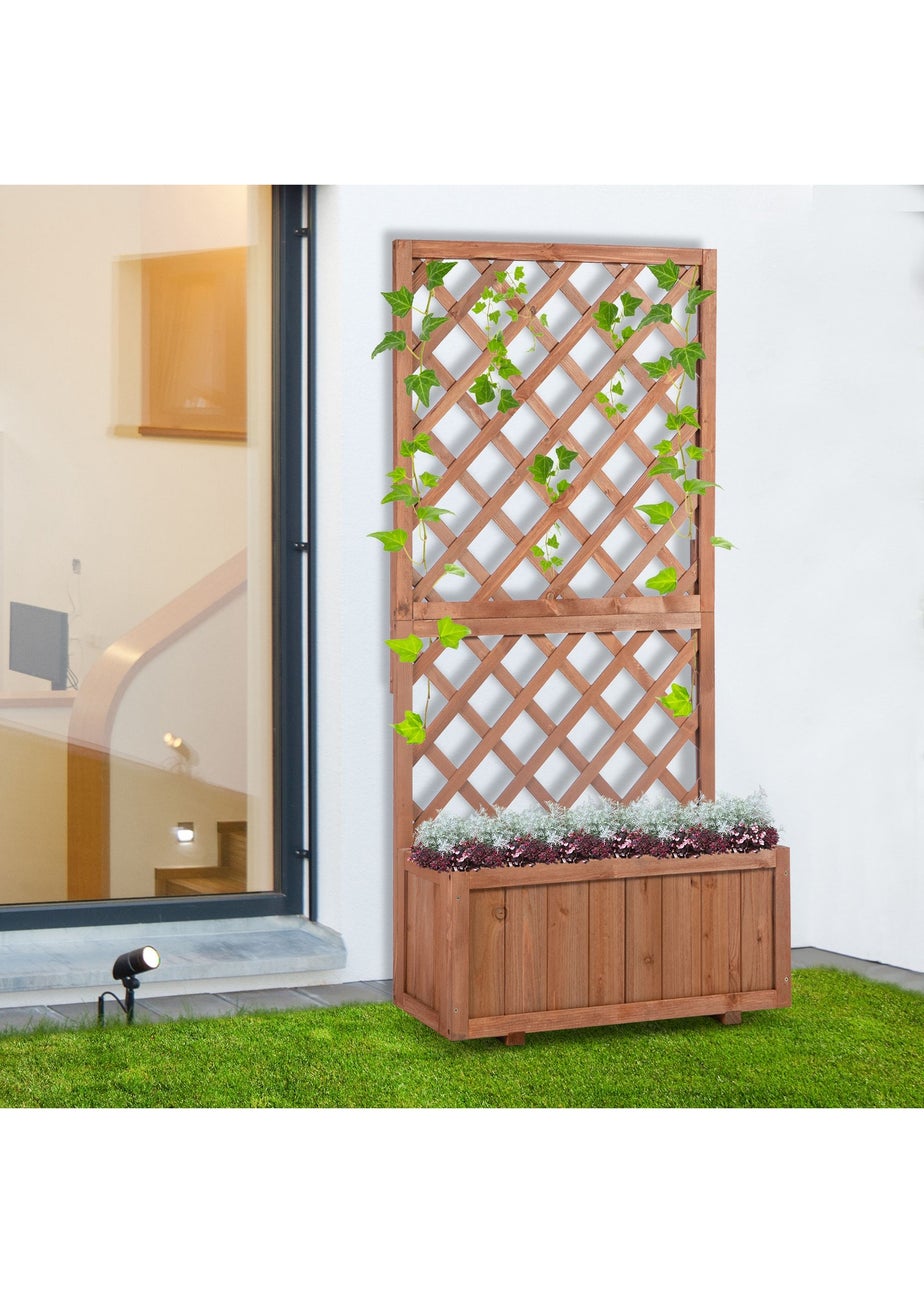 Outsunny 72.5 x 31.5 x 149.5 cm 45L Garden Wooden Pine Trough Planter with Topped Trellis-Orange