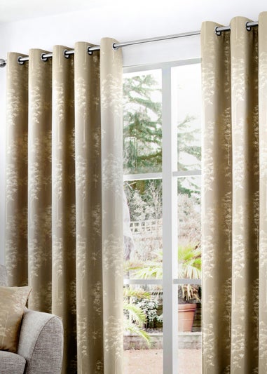 Curtina Elmwood Jacquard Stone Eyelet Curtains