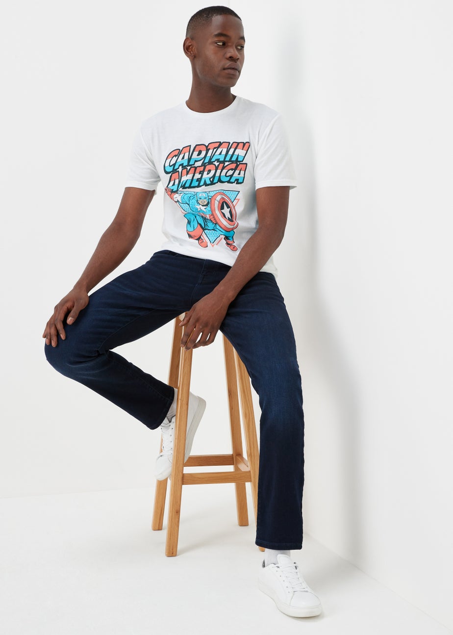 White Captain America Print T-Shirt