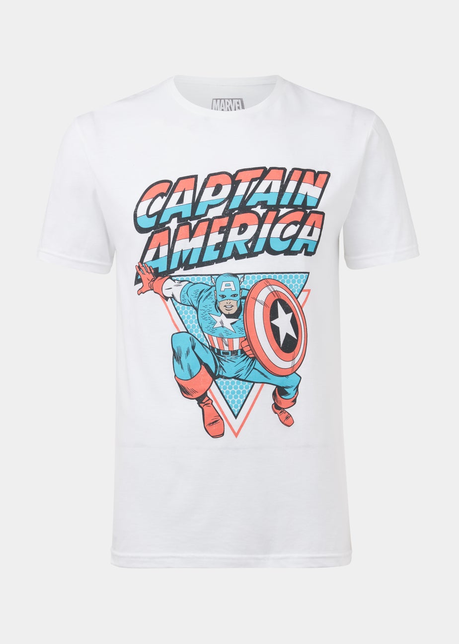 White Captain America Print T-Shirt