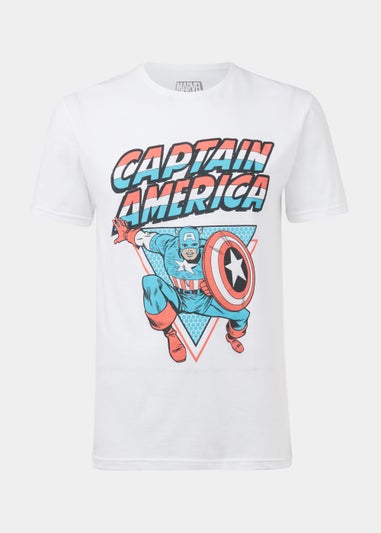 White Captain America Print T-Shirt