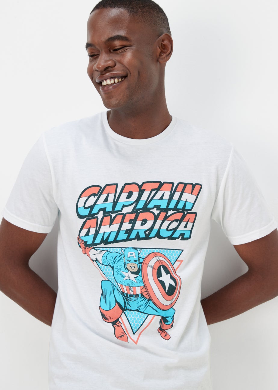 White Captain America Print T-Shirt