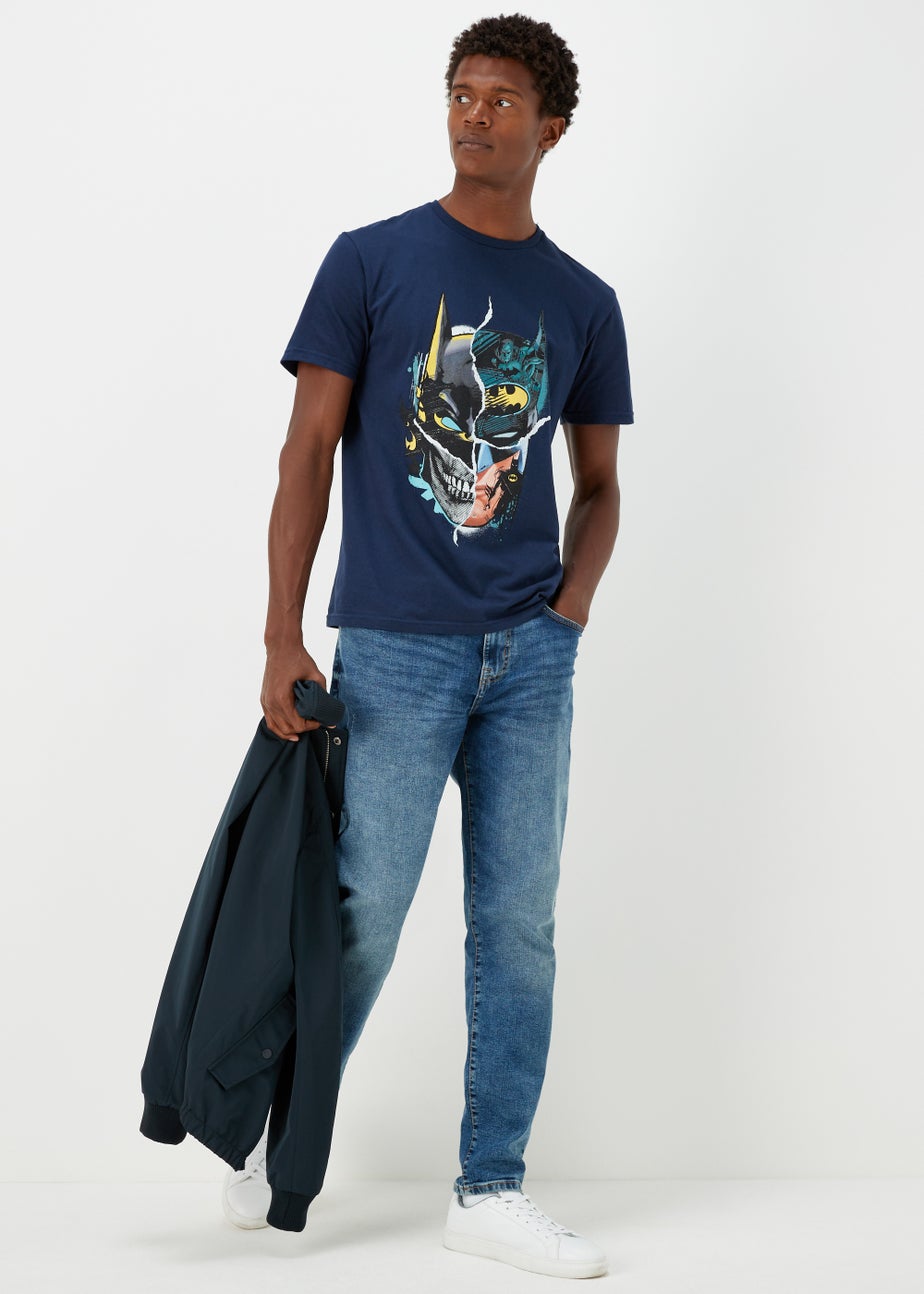 Navy Batman Mask Print T-Shirt