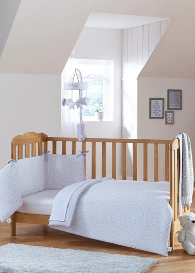 Clair de Lune Grey Stars & Stripes Cot Bed Quilt & Bumper Bedding Set