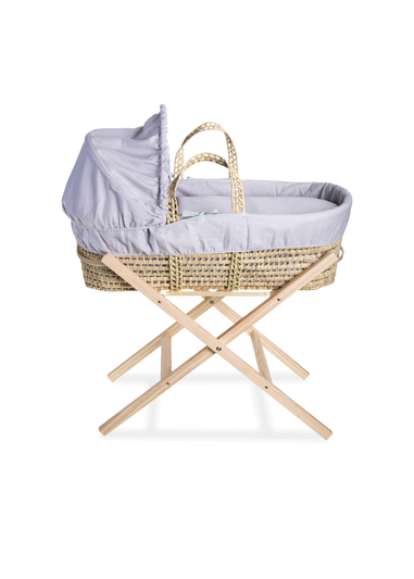 Clair de Lune Grey Cotton Dream Palm Moses Basket With Natural Folding Stand