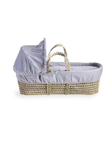 Clair de Lune Grey Cotton Dream Palm Moses Basket With Natural Folding Stand