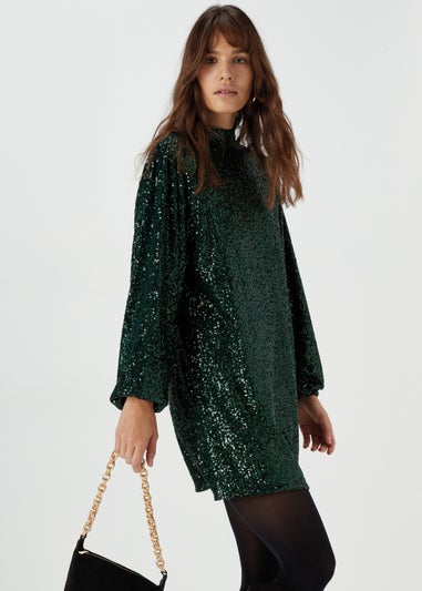 Et Vous Green Sequin Batwing Mini Dress