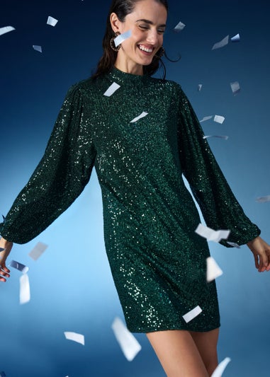 Et Vous Green Sequin Batwing Mini Dress