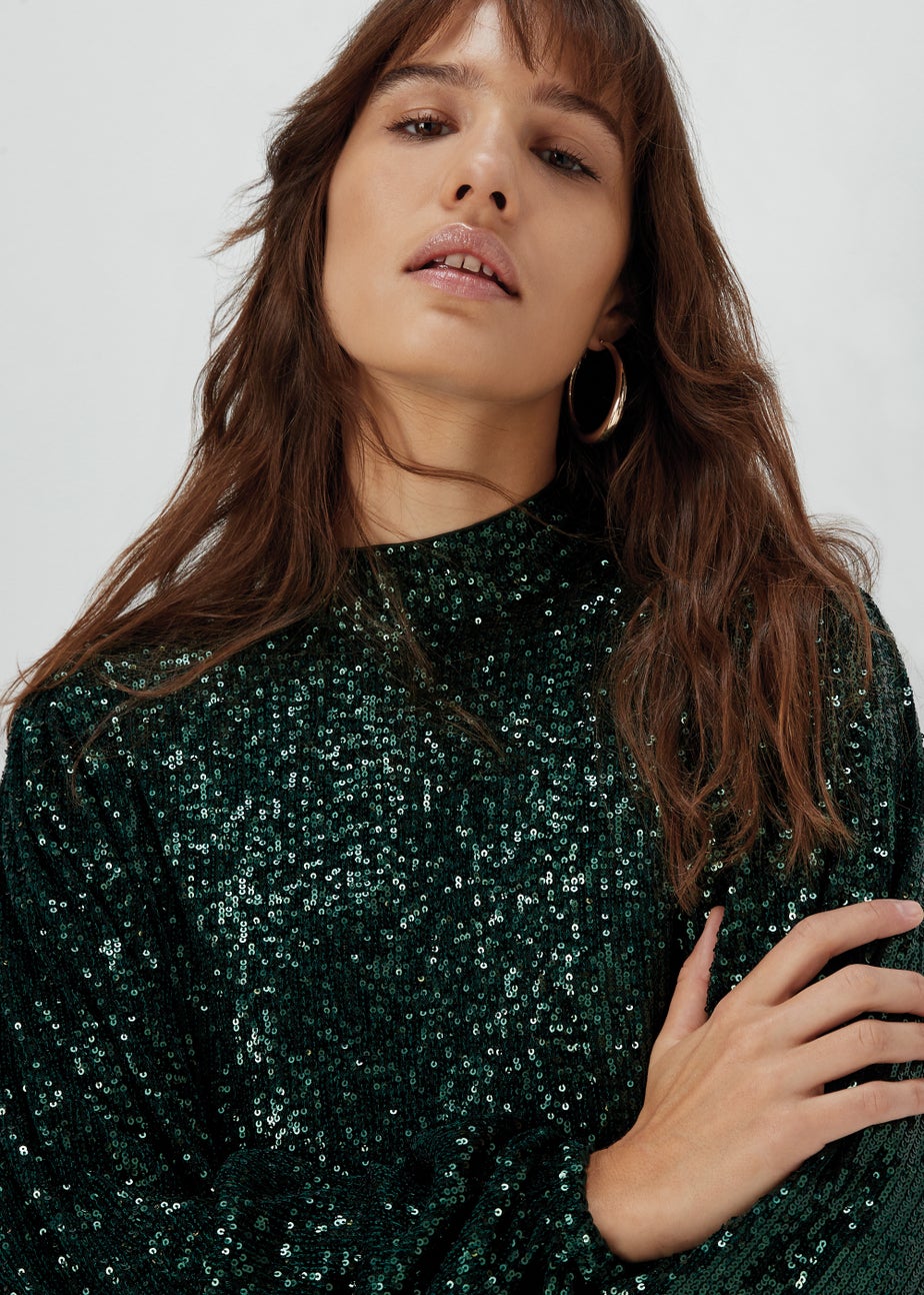 Et Vous Green Sequin Batwing Mini Dress