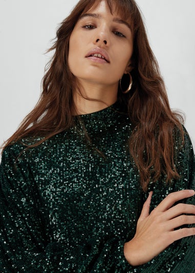 Et Vous Green Sequin Batwing Mini Dress