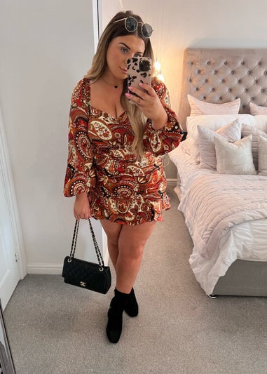 In the Style Danielle Rust Paisley Print Bodysuit
