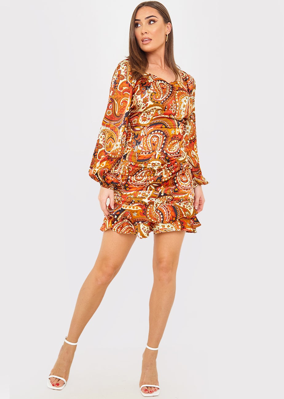 In the Style Danielle Rust Paisley Print Bodysuit