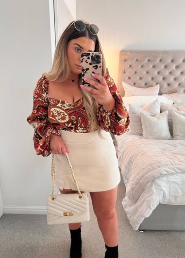 In the Style Danielle Rust Paisley Print Bodysuit