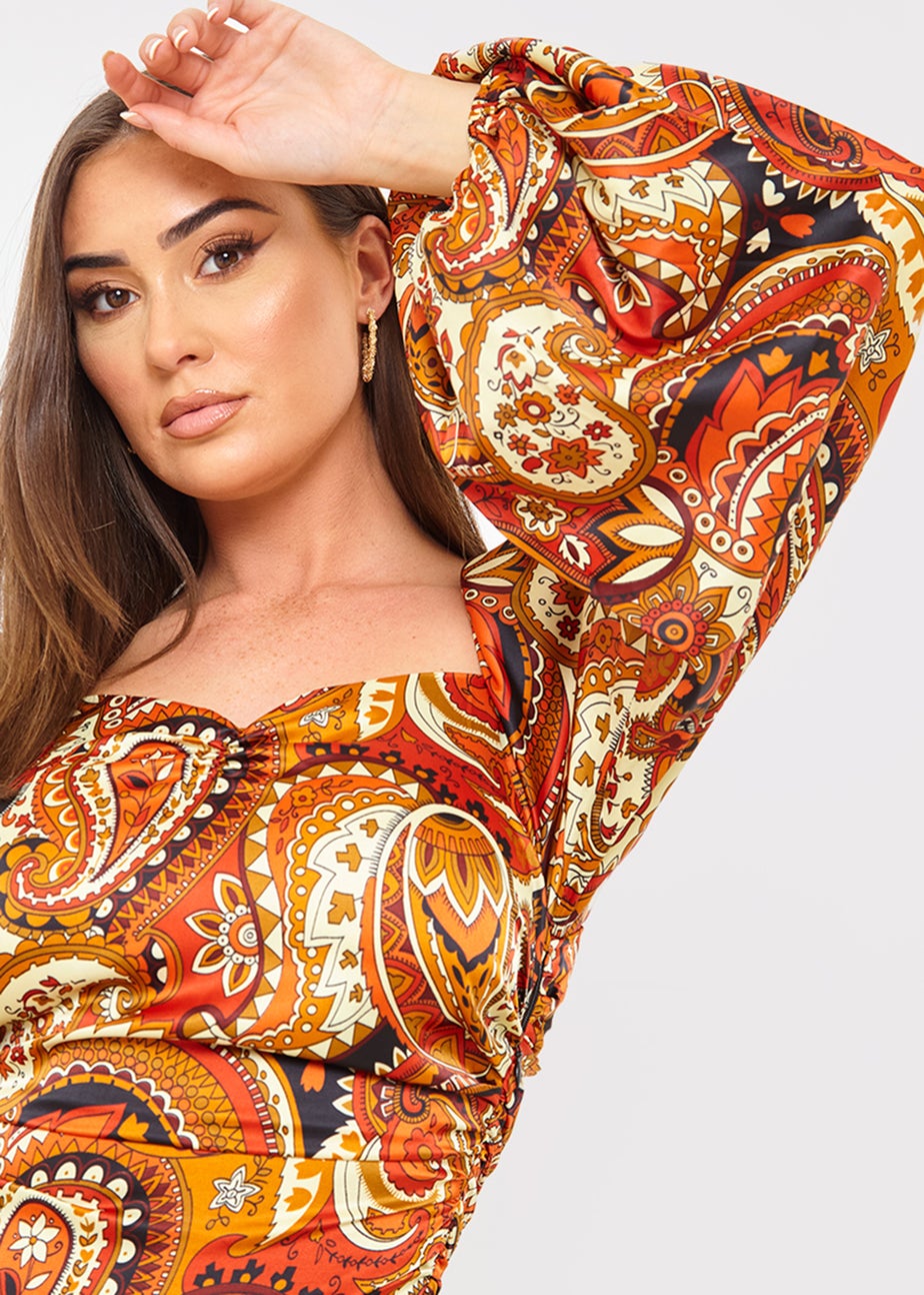 In the Style Danielle Rust Paisley Print Bodysuit