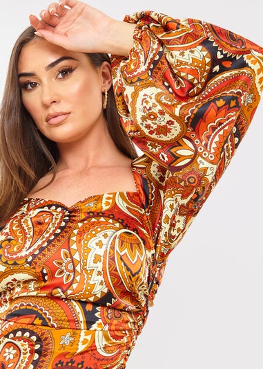 In the Style Danielle Rust Paisley Print Bodysuit