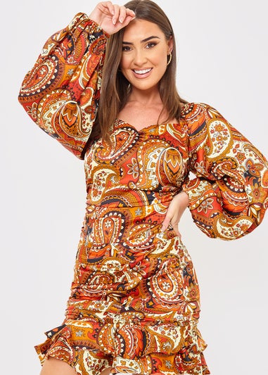 In the Style Danielle Rust Paisley Print Bodysuit