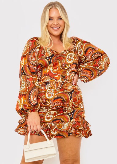 In the Style Danielle Rust Paisley Print Bodysuit