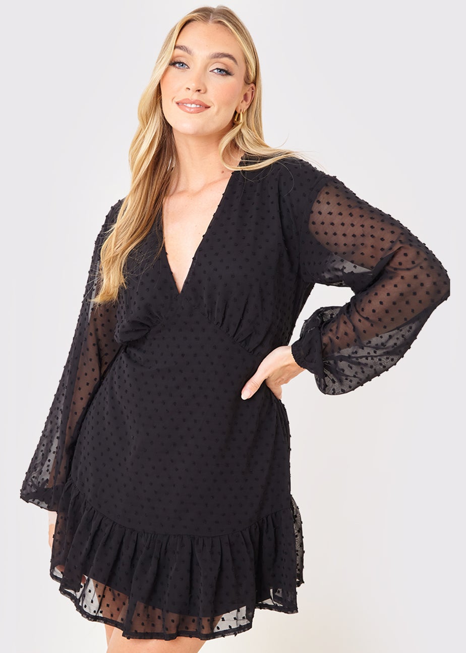 In the Style Jac Jossa Black Frill Hem Mini Dress