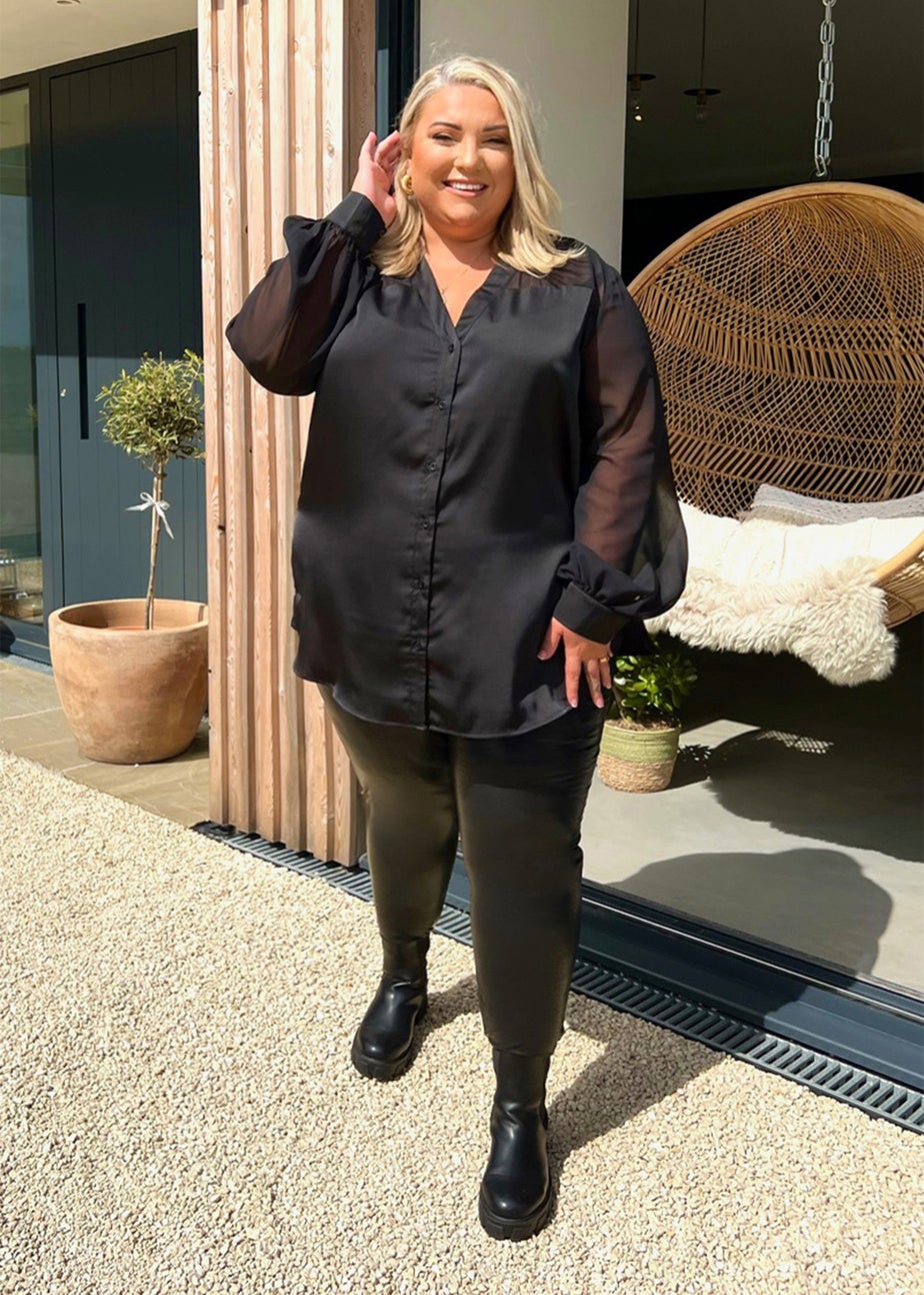 In the Style Jess Millichamp Black PU Snake Leggings