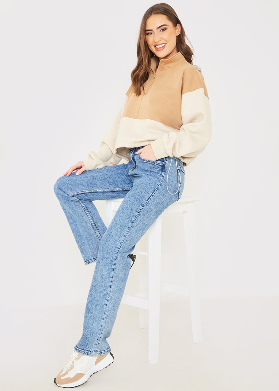 In the Style Jac Jossa Camel Half Zip Sweatshirt