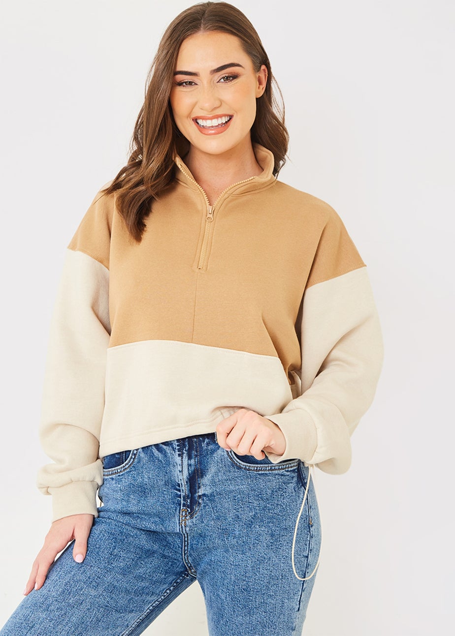 In the Style Jac Jossa Camel Half Zip Sweatshirt