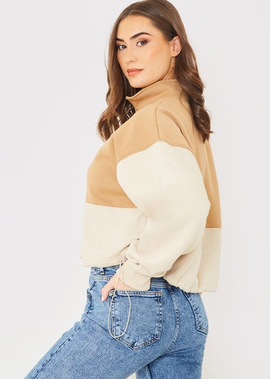 In the Style Jac Jossa Camel Half Zip Sweatshirt