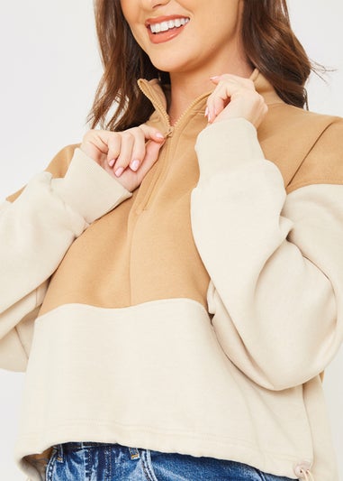 In the Style Jac Jossa Camel Half Zip Sweatshirt