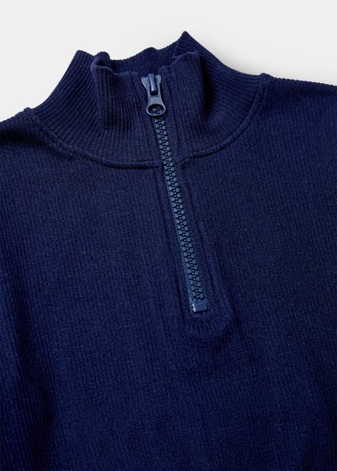 Girls Navy Seamless Half Zip Top (7-15yrs)