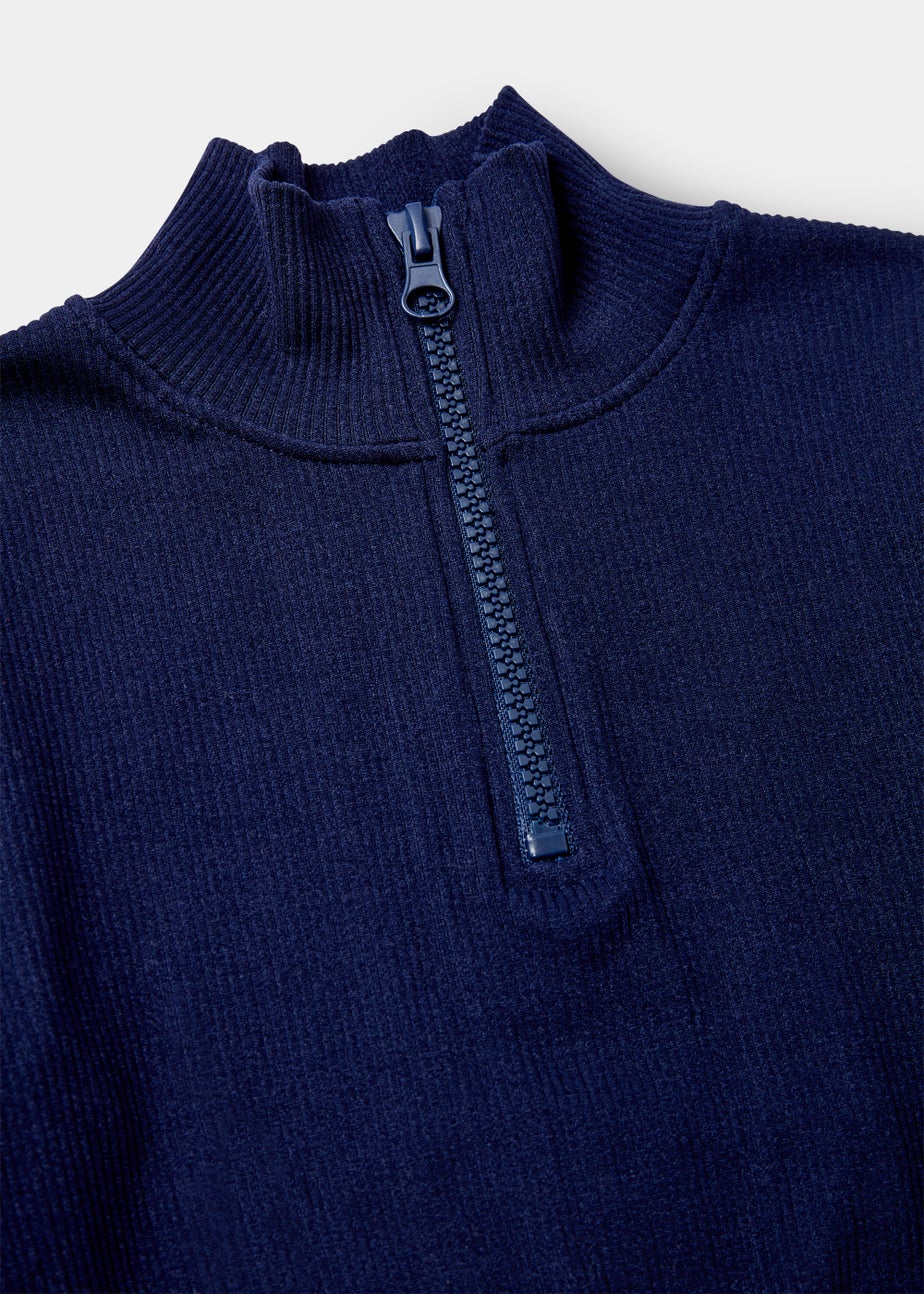 Girls Navy Seamless Half Zip Top (7-15yrs)